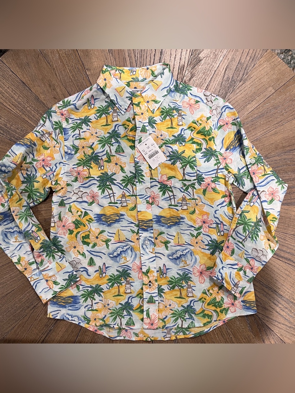 NWT Crewcuts J.Crew Boys Tropical Hawaiian Linen Blend LS Shirt Sz 10 Resortwear